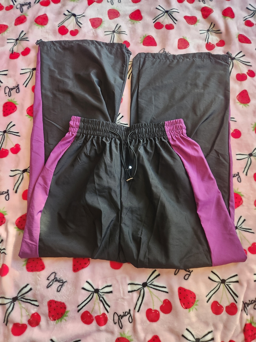 Wide-Leg Track Rave Pants with Purple Side Panels